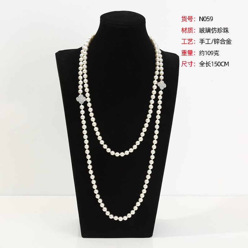 Korean Style Fresh Flower Inlaid With Diamonds And Pearls, Sweet, Fashionable And High-End Multi-Layered Long Sweater Chain, Small Jewelry Necklace - Image 5